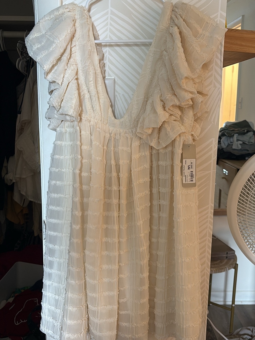 Storia Cream Ruffled V-Neck Mini Dress